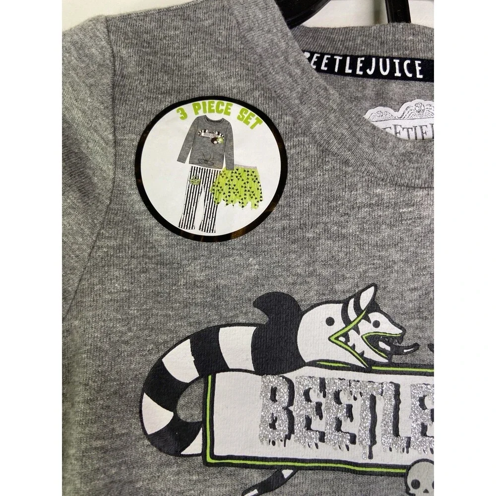 Beetlejuice 4T Toddler Girls 3 Piece Shirt Tutu Skirt Flared Pants Set Outfit